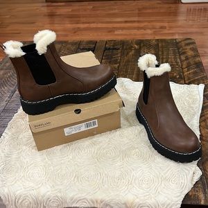 Portland leather Boot company Fur lined Chelsea platform chunky boot size 9